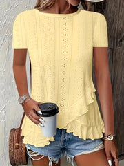 2026 European And American Amazon Summer New Women's Fashion Plus-Size Asymmetrical Ruffled Hem Short-Sleeve Top