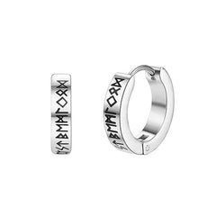 Stainless Steel Norwegian Viking Rune Hoop Earrings for Men Woman Unisex 12 Mm Huggie Hoop Religious Earring Jewelry