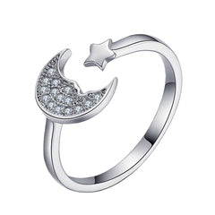 Creative Ring For Women Blue Star And Moon Open-End Ring