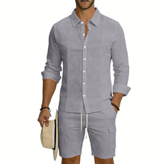 Men's Linen Loose Casual Shirt And Shorts Set