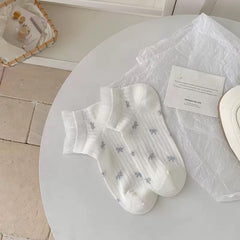 Summer Thin Versatile Spring Summer Girl Blue Japanese Socks Children's Thin Hollow Out Small Floral Boat Socks College Style
