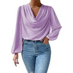 Textured Chiffon Long-sleeve Shirt With Draped Balloon Sleeves