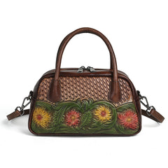 Retro Ethnic-style Full-grain Leather Shoulder Bag For Women