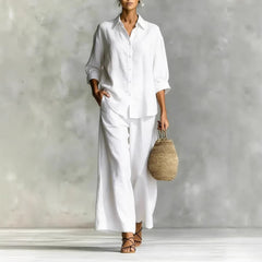 Women's Cotton And Linen Wide-leg Pants Suit