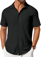 Mens Short-sleeve Button-up Wrinkle- And Crease-resistant Shirt