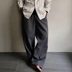 Mens Pleated Textured Wide-Leg Pants
