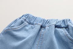 Fashion Denim Children Cartoon Polo Suit