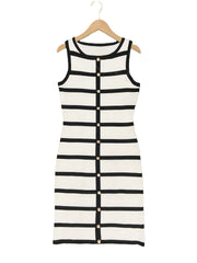 Contrast-color Striped Sleeveless Crew-neck Single-breasted Dress