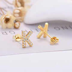 26-letter Zircon Earrings Uppercase Letters