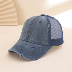 Solid-color, Frayed, Washed-out, Distressed, Mesh-patterned Cap - A Trendy, Youthful, Versatile Baseball Cap That Suits Both Daily Commuting And Outdoor Activities.