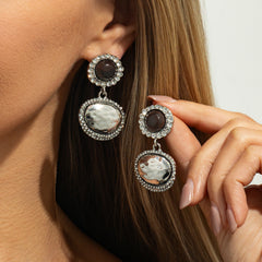 French Retro Hollow Floral Dial Fashionable Geometric Diamond-Encrusted Long Tassel Earrings