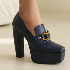 Women's Snake-print Block-heel Shoes With A Square Toe And Chunky Heel