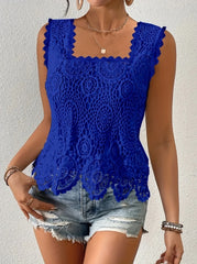 Womens Elegant Square-neck Lace Hollow-out Sleeveless Top