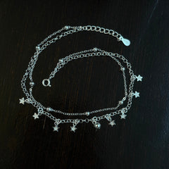 1pc 999 Sterling Silver Double-Layer Star & Bead Anklet, Delicate Luxurious Style, Perfect For Daily Wear & Valentine's Gifts