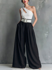 Fashionable Versatile High-waisted Loose-fitting Solid-color Casual Pants