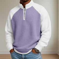 Mens Fashion Color-Block Plus-Size Long-Sleeve Polo Shirt