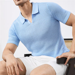 Men's Knitted Solid Color Short-Sleeve Polo Shirt
