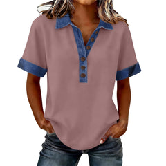 Summer New Denim Patchwork Polo Shirt