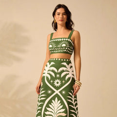 Womens Printed Camisole And High-waisted Straight Midi Skirt