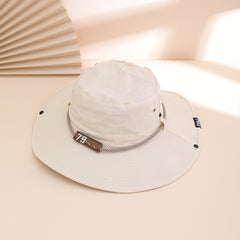 Plain-color Letter-pattern Leather Sun-protective Wide-brimmed Sunshade Outdoor Simple Style Fisherman Hat For Daily Commuting, Fishing, Mountain Climbing