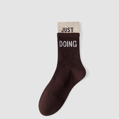 Women's Spring And Summer Yoga Socks, Sports Socks, Women's Long Stockings, Letter Printed Color Blocked Yoga Socks