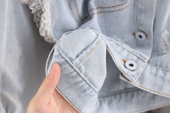 Girls' Denim Jacket With Polo Collar