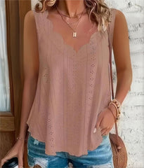 2026 Cross-border Spring And Summer New Style Independent Station Amazon Fashion Summer Plus Size Leisure Solid Color Scallop Edge V-Neck