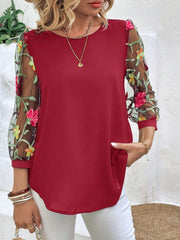 Women's Casual Mesh Black Patchwork Top