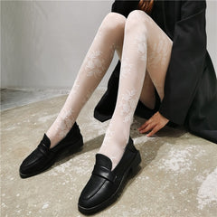 Retro Rose White Silk Socks Women's Summer Thin Black Silk Anti Hook Silk Jacquard Pants Socks Sweet And Sexy