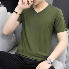 Men's Solid-color Versatile V-neck Short Sleeves