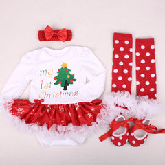 Christmas Newborn Baby Shoes Wearing Long Sleeve Dress