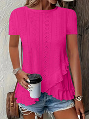 2026 European And American Amazon Summer New Women's Fashion Plus-Size Asymmetrical Ruffled Hem Short-Sleeve Top