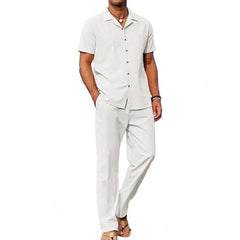 American-style Vintage Short-sleeve Shirt And Casual Trousers Two-piece Set