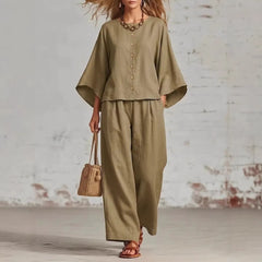 Women's Cotton And Linen Wide-leg Pants Suit