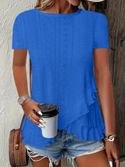 2026 European And American Amazon Summer New Women's Fashion Plus-Size Asymmetrical Ruffled Hem Short-Sleeve Top