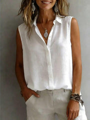 Women's Solid Color Casual Lapel Sleeveless Shirt