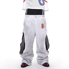 Patchwork Elasticated Low-rise Straight-leg Casual Pants