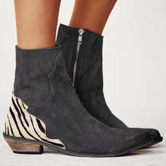Pointed-toe Chunky Low-heel Side-zip Ankle Boots For Women