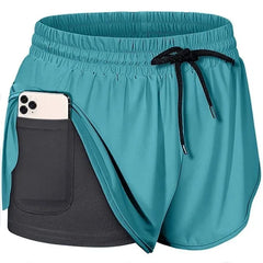 Women Quick Dry Fake 2 in 1 Reflective Running Shorts Girls Double-Deck Gym Yoga Fitness Jogging Workout Short Pants Custom Logo