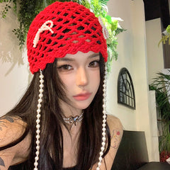 Korean-style Detachable Pearl Bow Knitted Hat