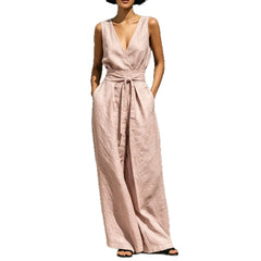Womens Casual Sleeveless Tank Top And High-Waist Wide-Leg Pants Two-Piece Set