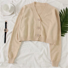 Women'S Cropped Cardigan Sweaters Female Black White Short Sweater V Neck Single Breasted Sweater Woman Knitted Cardigan Tops
