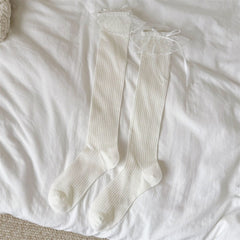 Spring And Summer Boneless Pure Desire Style Calf Socks Children Bow Hollow Mesh Long Tube Pile Socks