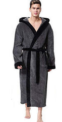 Men's Simple Colorblock Hood Patch Pocket Bathrobe