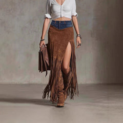 Chic Asymmetrical Tassel Suede Skirt