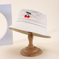 The Lady's Embroidered Cherry Wide-brimmed Sunshade Casual Fashion Single-layer Fisherman Hat Is Suitable For Daily Outings, Shopping And Dates.