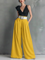 Fashionable Versatile High-waisted Loose-fitting Solid-color Casual Pants