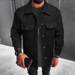 New Mens Button-front Overcoat With Flap Pockets