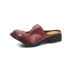 Women's Washed Full Grain Leather Mule Slides, Retro Round Toe Backless Closed-Toe Shoes