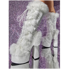 Chunky-heeled High-heeled Plus-size Fuzzy Womens Boots